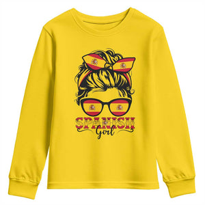 Espana Spain Messy Bun Girl Spanish Flag Youth Sweatshirt TS14 Daisy Print Your Wear