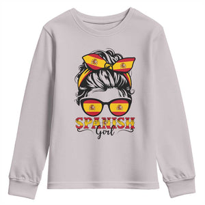 Espana Spain Messy Bun Girl Spanish Flag Youth Sweatshirt TS14 Ice Gray Print Your Wear