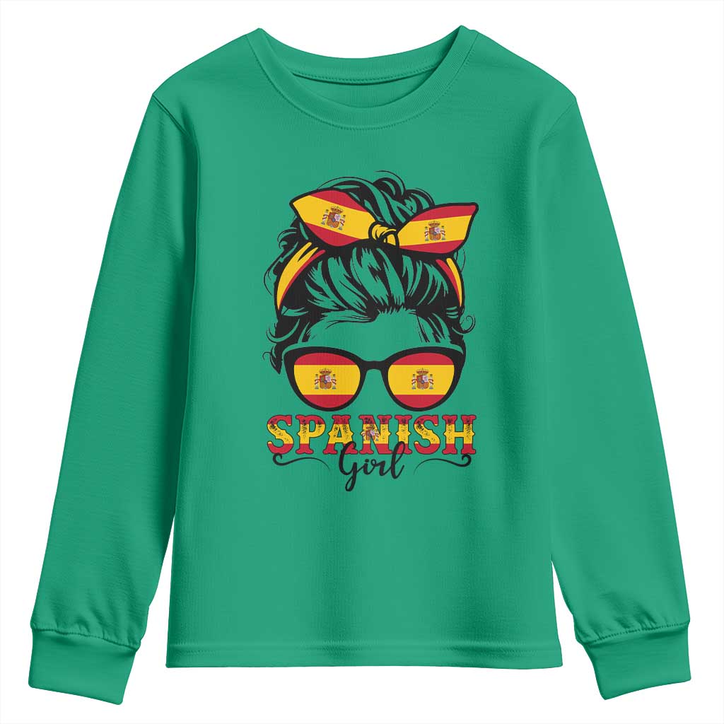 Espana Spain Messy Bun Girl Spanish Flag Youth Sweatshirt TS14 Irish Green Print Your Wear