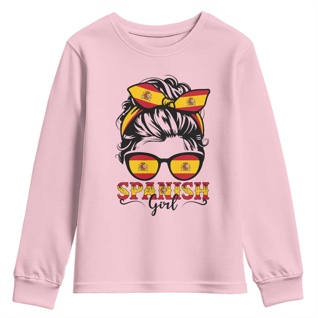 Espana Spain Messy Bun Girl Spanish Flag Youth Sweatshirt TS14 Light Pink Print Your Wear