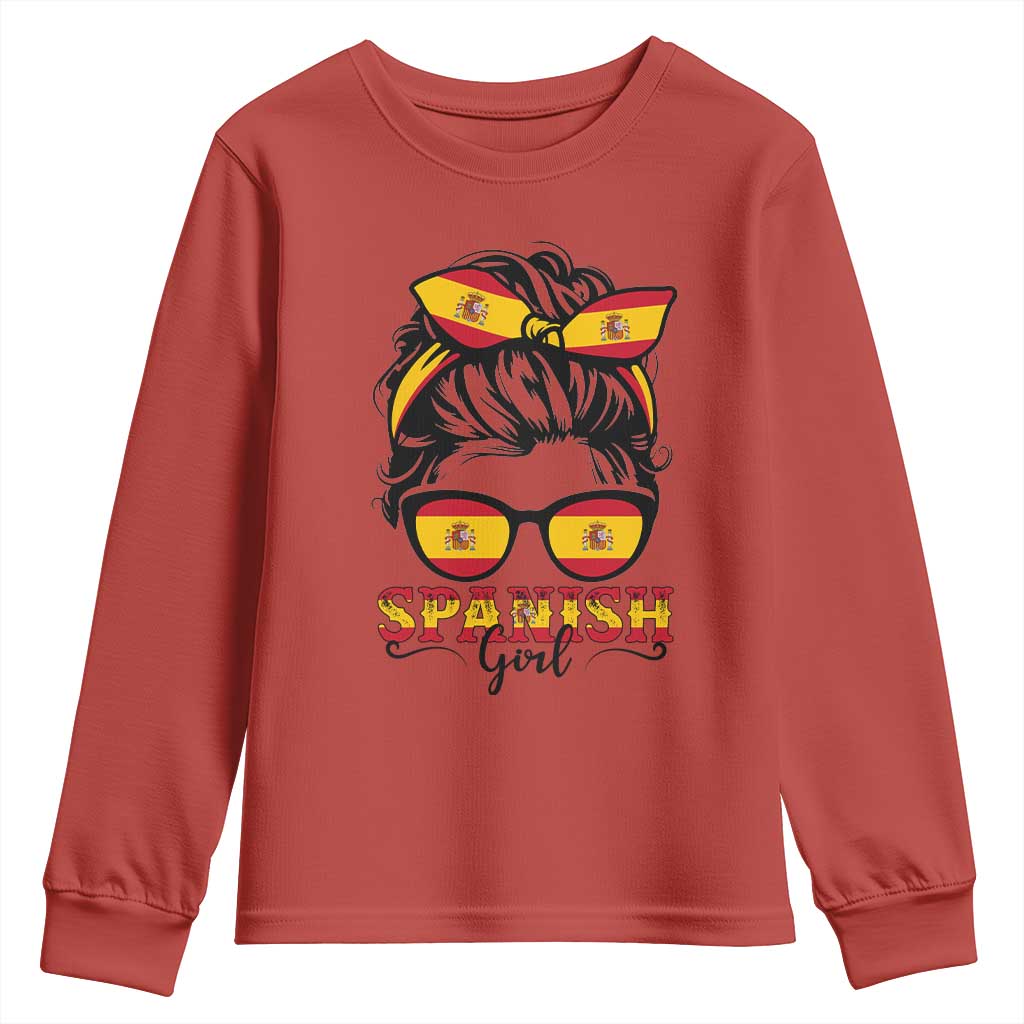Espana Spain Messy Bun Girl Spanish Flag Youth Sweatshirt TS14 Red Print Your Wear