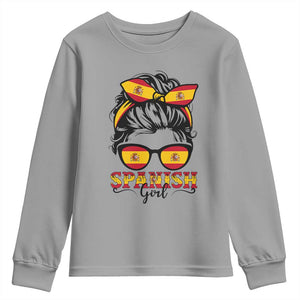 Espana Spain Messy Bun Girl Spanish Flag Youth Sweatshirt TS14 Sport Gray Print Your Wear