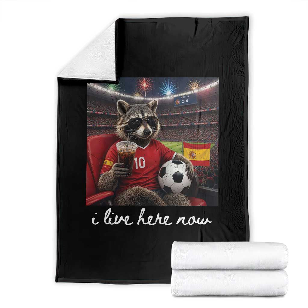 Espana Spain Soccer Football Fan Spanish Flag Throw Blanket Funny Raccoon I Live Here Now TS14 Black Print Your Wear