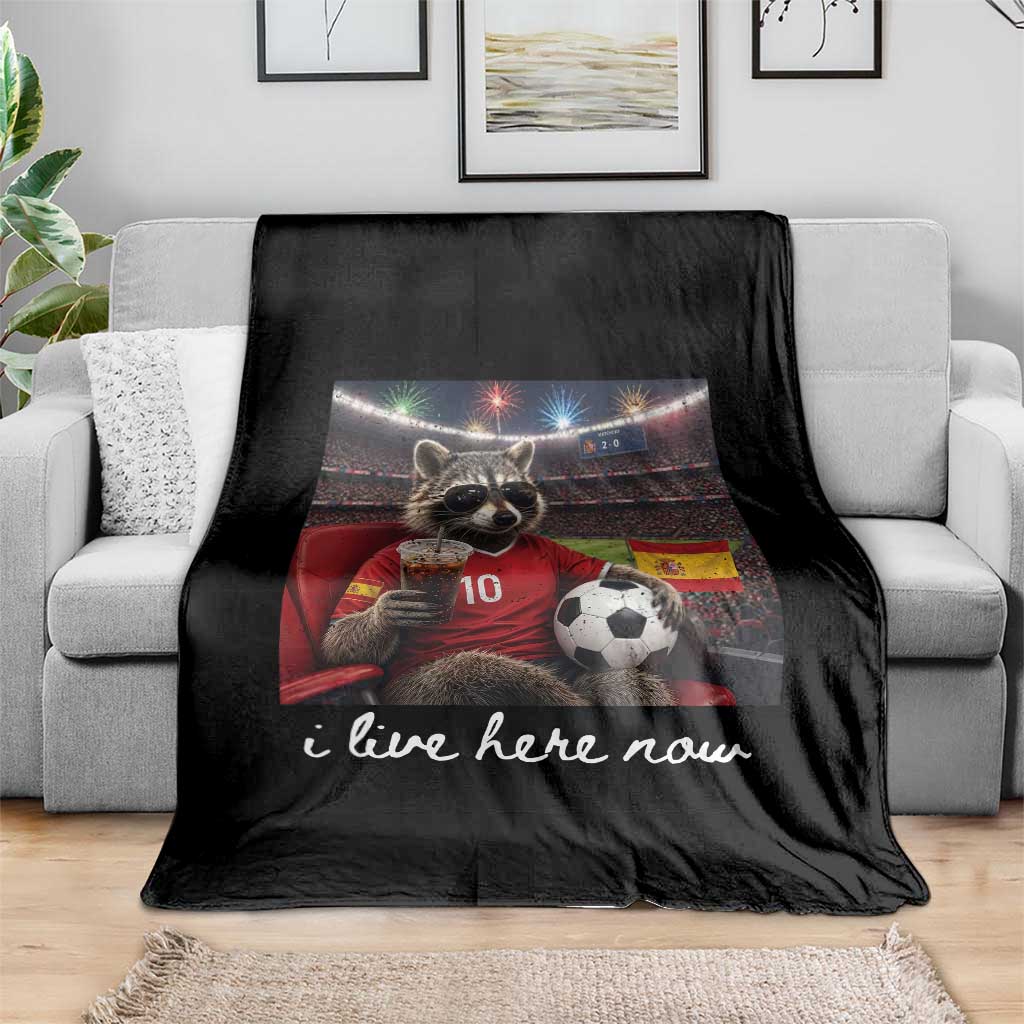 Espana Spain Soccer Football Fan Spanish Flag Throw Blanket Funny Raccoon I Live Here Now TS14 Print Your Wear