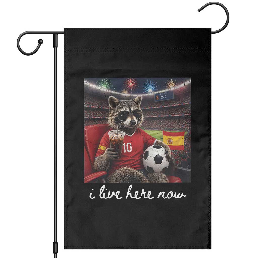 Espana Spain Soccer Football Fan Spanish Flag Garden Flag Funny Raccoon I Live Here Now TS14 Black Print Your Wear