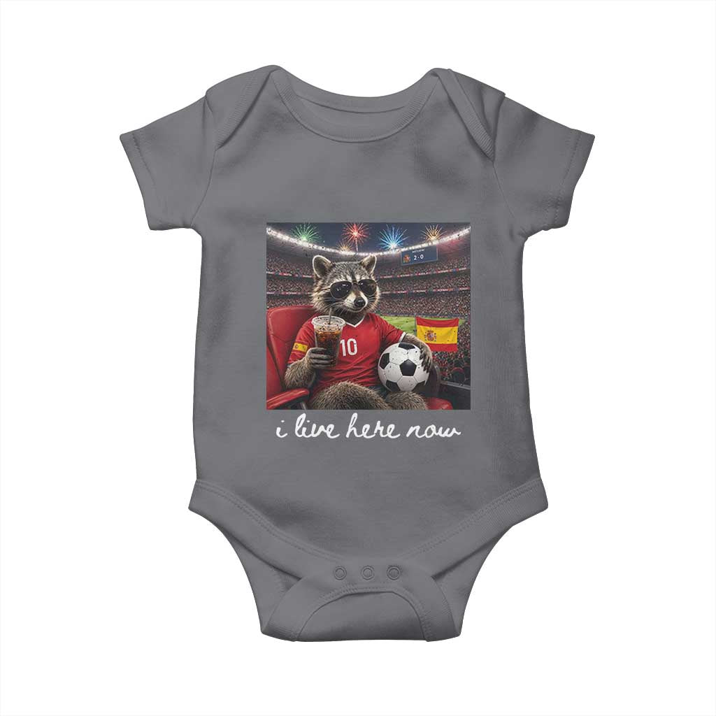 Espana Spain Soccer Football Fan Spanish Flag Baby Onesie Funny Raccoon I Live Here Now TS14 Charcoal Print Your Wear