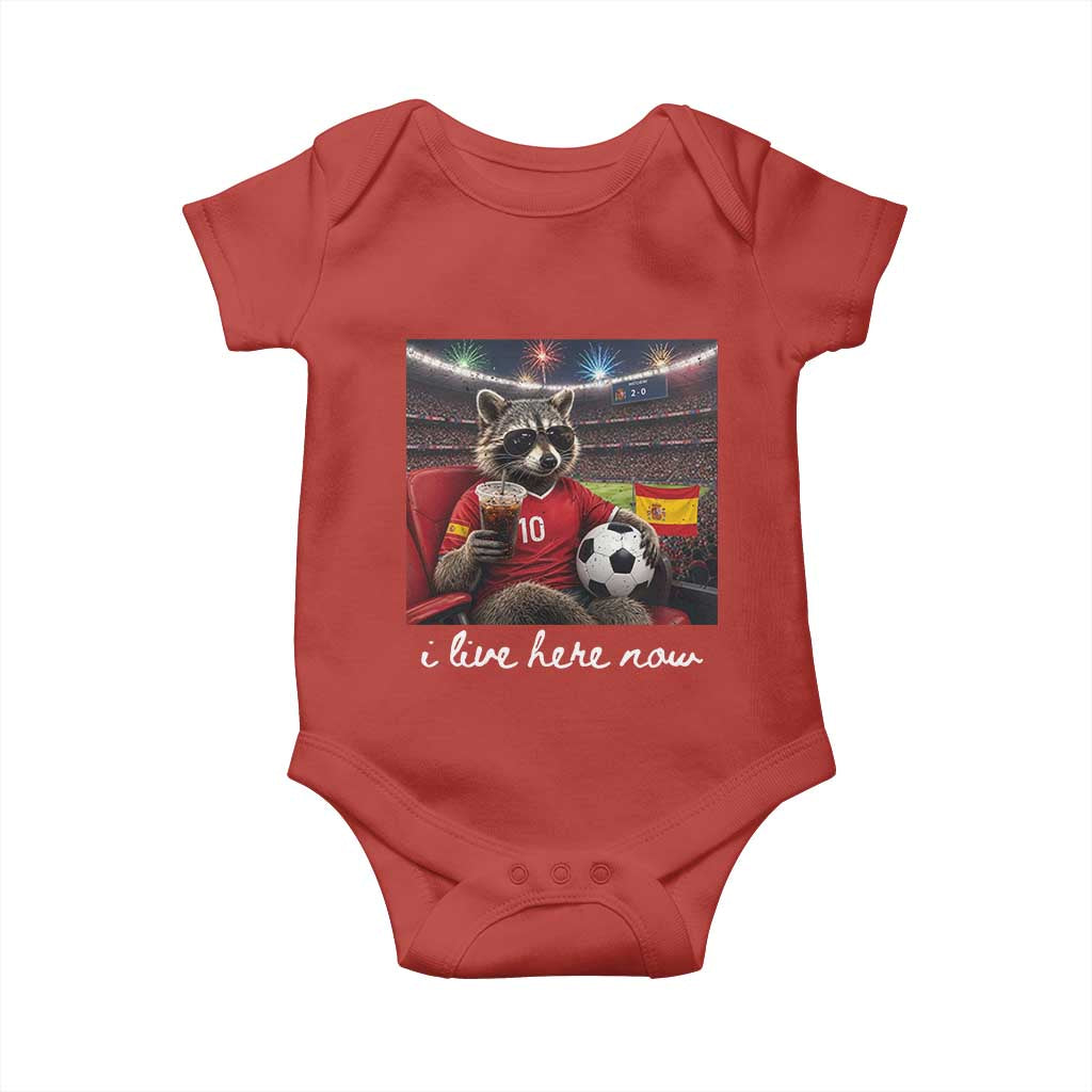 Espana Spain Soccer Football Fan Spanish Flag Baby Onesie Funny Raccoon I Live Here Now TS14 Red Print Your Wear