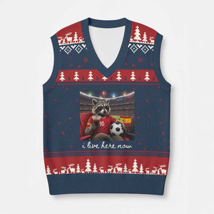 Espana Spain Soccer Football Fan Spanish Flag V-Neck Knit Sweater Vest Funny Raccoon I Live Here Now TS14 Navy Red Print Your Wear