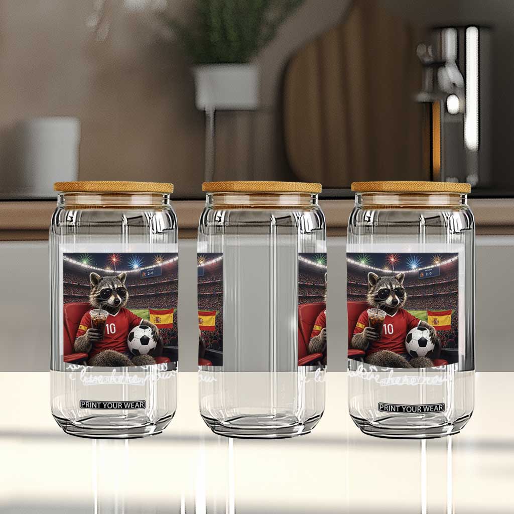 Espana Spain Soccer Football Fan Spanish Flag Glass Can Funny Raccoon I Live Here Now TS14 Print Your Wear