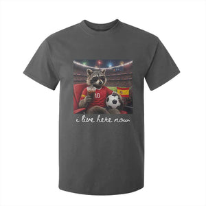 Espana Spain Soccer Football Fan Spanish Flag T Shirt For Kid Funny Raccoon I Live Here Now TS14 Dark Heather Print Your Wear