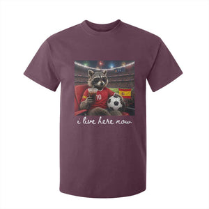 Espana Spain Soccer Football Fan Spanish Flag T Shirt For Kid Funny Raccoon I Live Here Now TS14 Maroon Print Your Wear