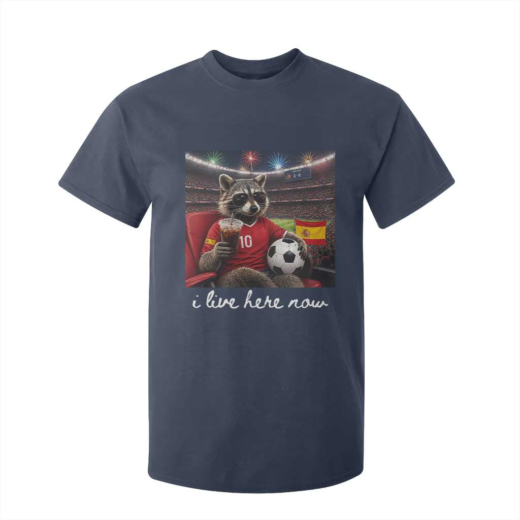 Espana Spain Soccer Football Fan Spanish Flag T Shirt For Kid Funny Raccoon I Live Here Now TS14 Navy Print Your Wear