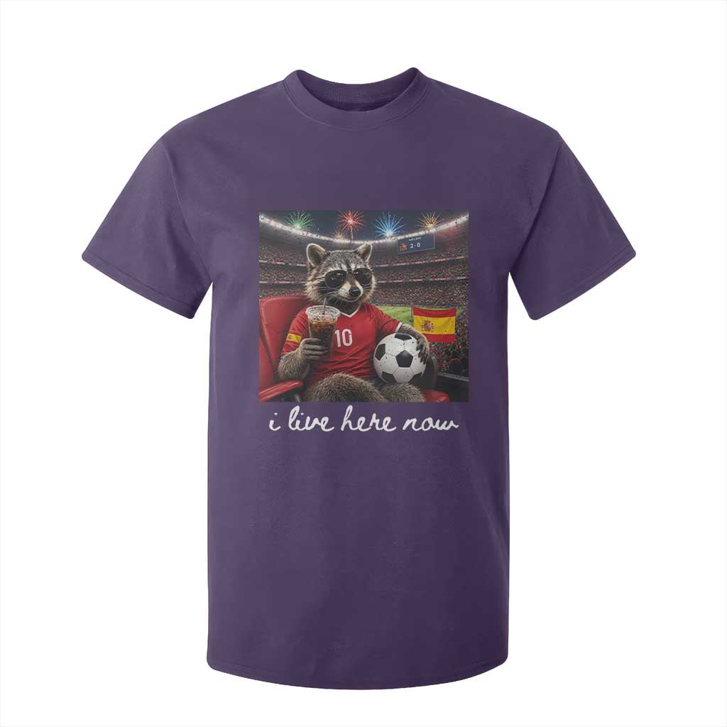 Espana Spain Soccer Football Fan Spanish Flag T Shirt For Kid Funny Raccoon I Live Here Now TS14 Purple Print Your Wear