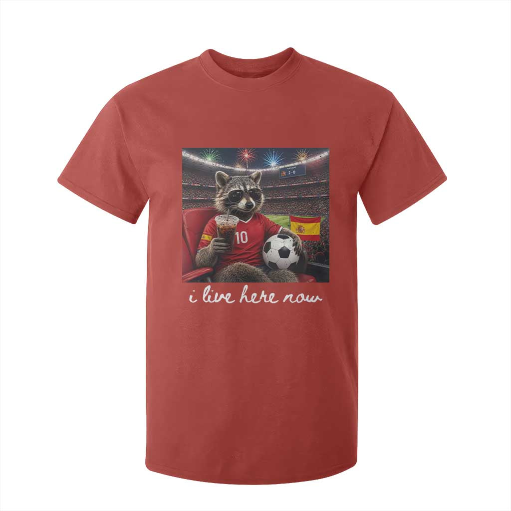 Espana Spain Soccer Football Fan Spanish Flag T Shirt For Kid Funny Raccoon I Live Here Now TS14 Red Print Your Wear