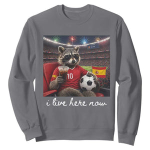 Espana Spain Soccer Football Fan Spanish Flag Sweatshirt Funny Raccoon I Live Here Now TS14 Charcoal Print Your Wear