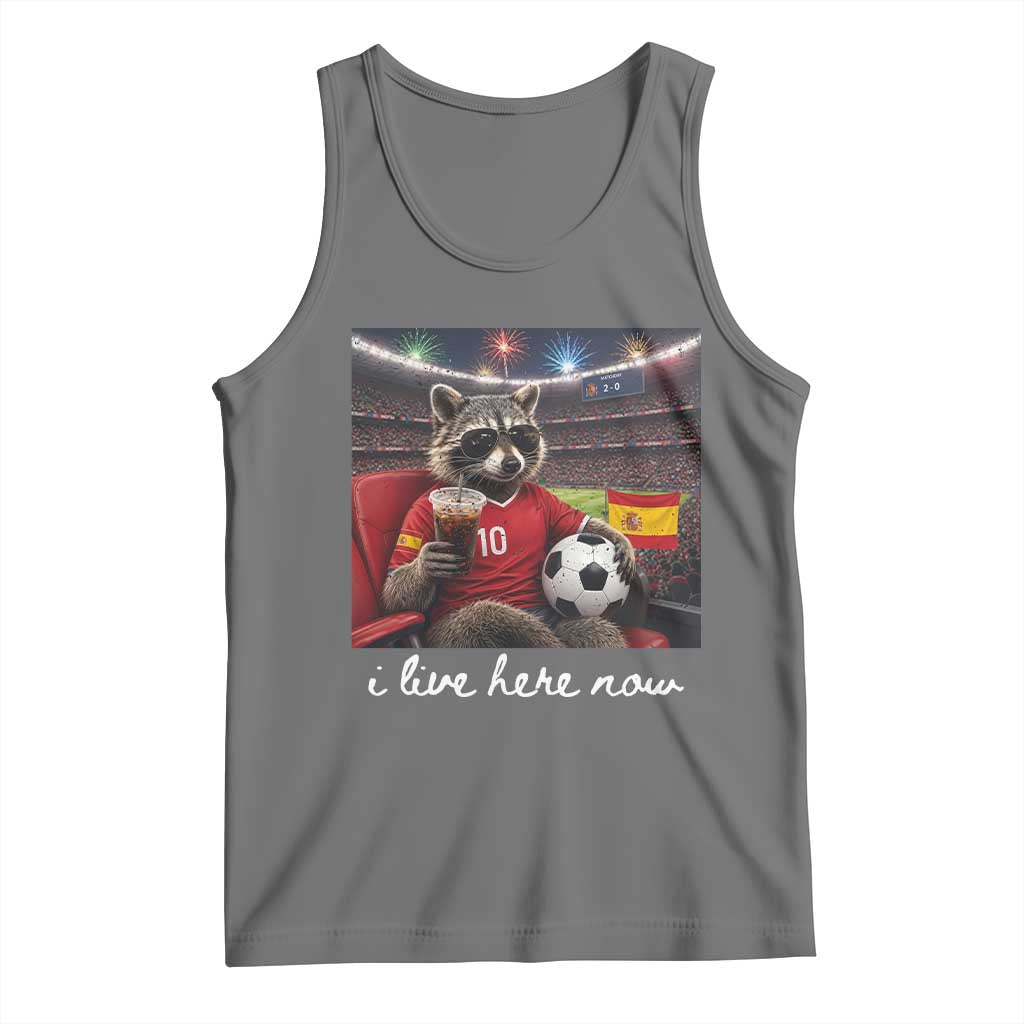Espana Spain Soccer Football Fan Spanish Flag Tank Top Funny Raccoon I Live Here Now TS14 Black Heather Print Your Wear
