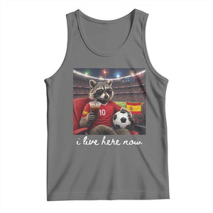 Espana Spain Soccer Football Fan Spanish Flag Tank Top Funny Raccoon I Live Here Now TS14 Black Heather Print Your Wear