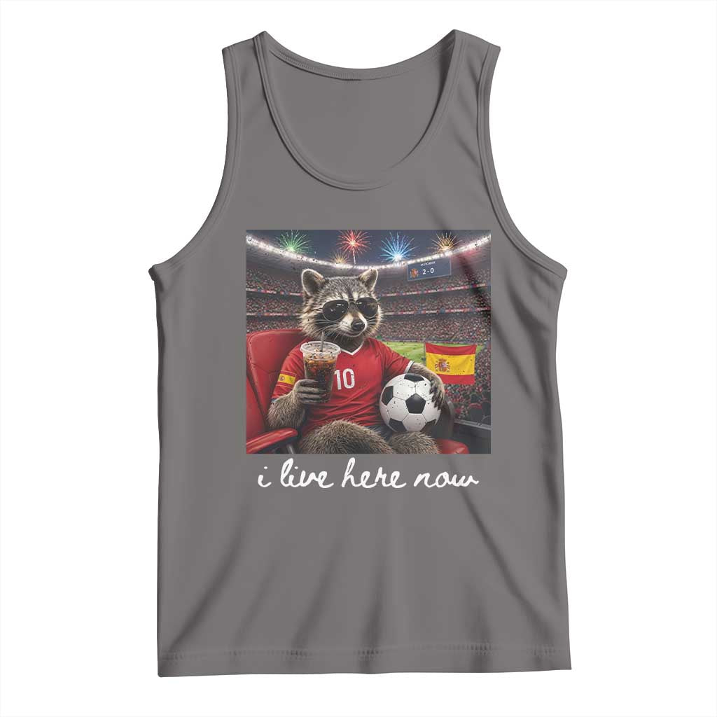 Espana Spain Soccer Football Fan Spanish Flag Tank Top Funny Raccoon I Live Here Now TS14 Deep Heather Print Your Wear