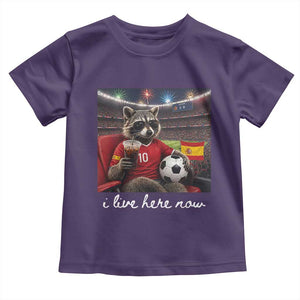 Espana Spain Soccer Football Fan Spanish Flag Toddler T Shirt Funny Raccoon I Live Here Now TS14 Purple Print Your Wear