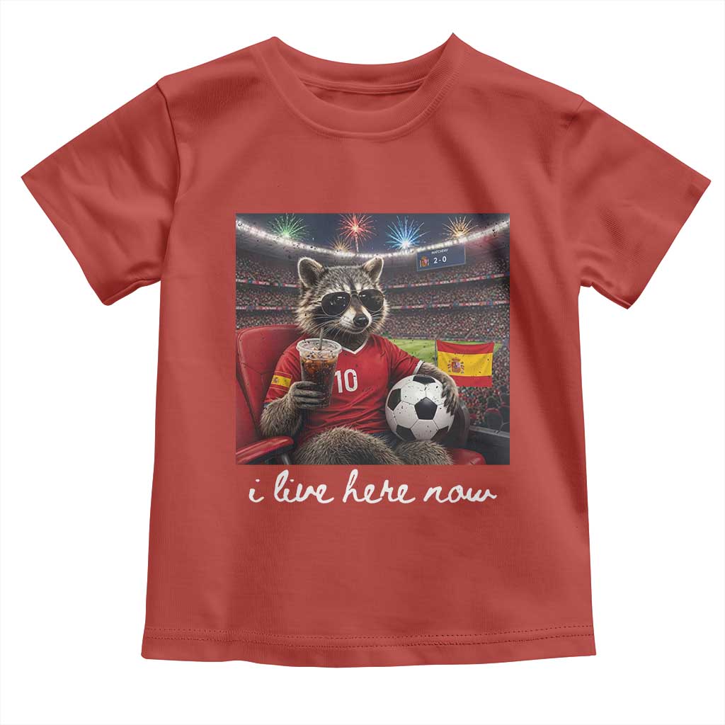 Espana Spain Soccer Football Fan Spanish Flag Toddler T Shirt Funny Raccoon I Live Here Now TS14 Red Print Your Wear