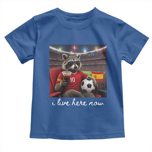 Espana Spain Soccer Football Fan Spanish Flag Toddler T Shirt Funny Raccoon I Live Here Now TS14 Royal Blue Print Your Wear
