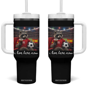 Espana Spain Soccer Football Fan Spanish Flag Tumbler With Handle Funny Raccoon I Live Here Now TS14 One Size: 40 oz Black Print Your Wear