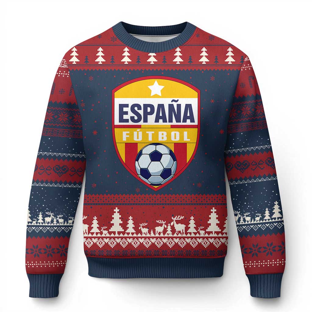 Espana Spain Soccer Football Fan Spanish Flag Ugly Christmas Sweater TS14 Navy Red Print Your Wear