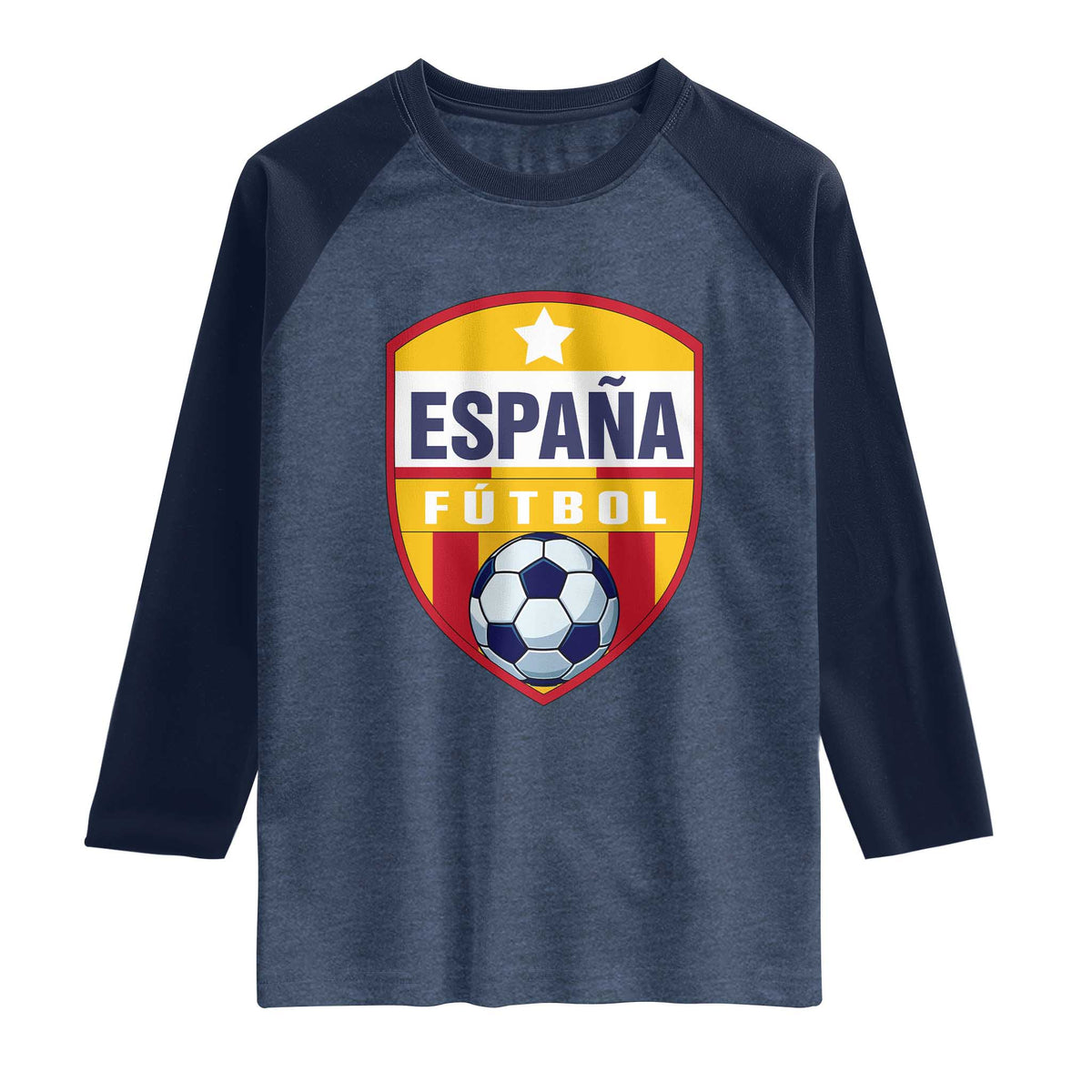 Espana Spain Soccer Football Fan Spanish Flag Raglan Shirt TS14 Heather Denim Navy Print Your Wear