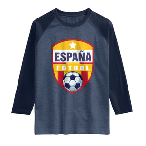 Espana Spain Soccer Football Fan Spanish Flag Raglan Shirt TS14 Heather Denim Navy Print Your Wear