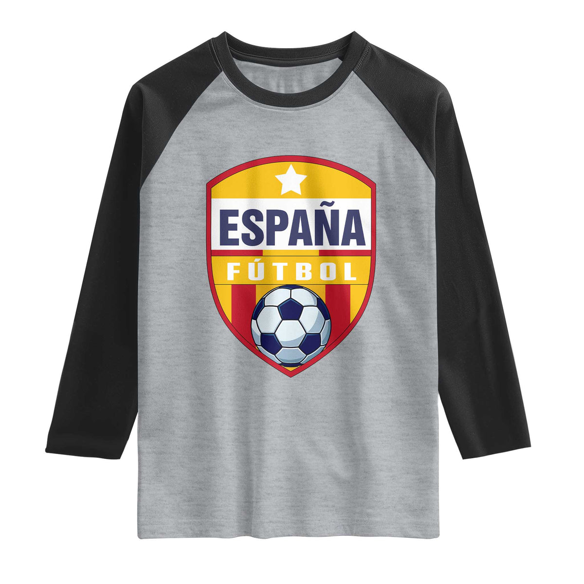 Espana Spain Soccer Football Fan Spanish Flag Raglan Shirt TS14 Heather Gray Black Print Your Wear