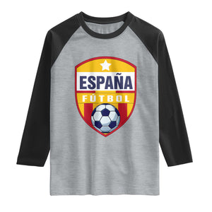 Espana Spain Soccer Football Fan Spanish Flag Raglan Shirt TS14 Heather Gray Black Print Your Wear