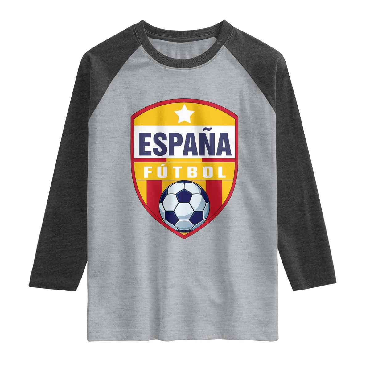 Espana Spain Soccer Football Fan Spanish Flag Raglan Shirt TS14 Heather Gray Heather Charcoal Print Your Wear