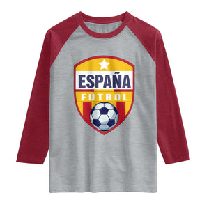 Espana Spain Soccer Football Fan Spanish Flag Raglan Shirt TS14 Heather Gray Heather Red Print Your Wear