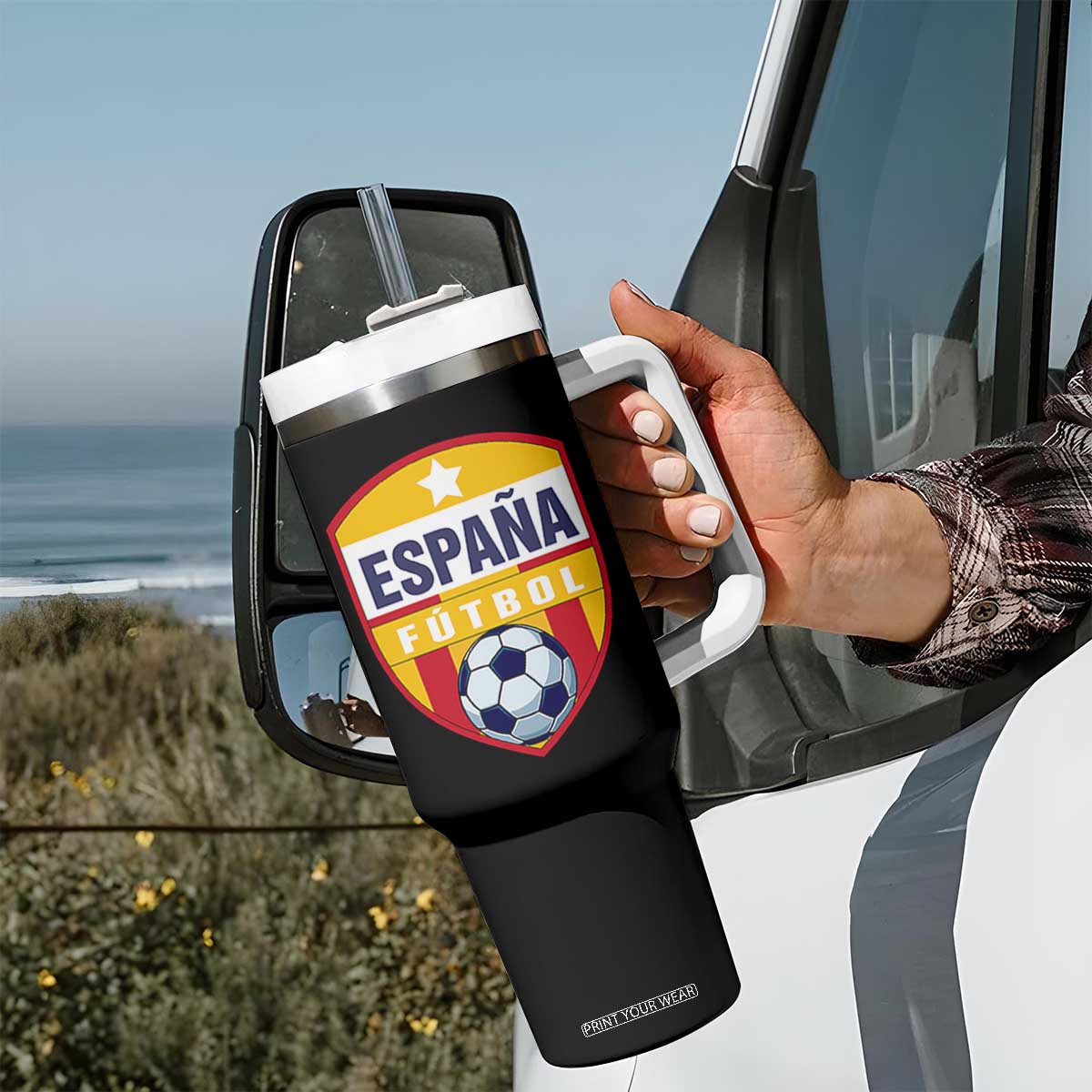 Espana Spain Soccer Football Fan Spanish Flag Tumbler With Handle TS14 Print Your Wear