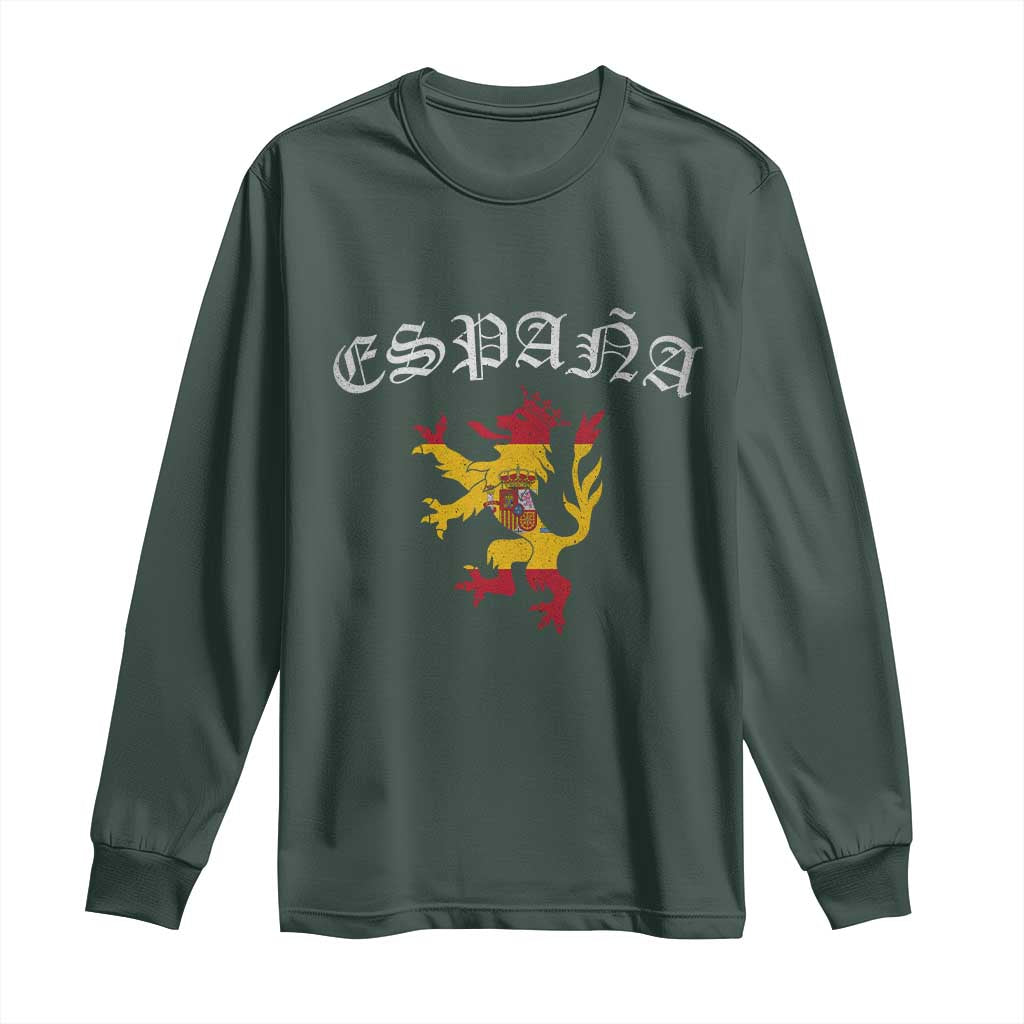 Espana Spain Lion Spanish Flag Spaniard Pride Long Sleeve Shirt TS14 Dark Forest Green Print Your Wear