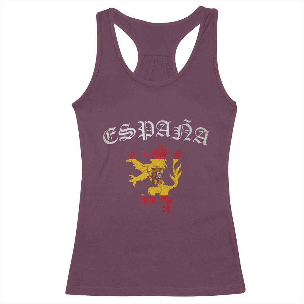 Espana Spain Lion Spanish Flag Spaniard Pride Racerback Tank Top TS14 Maroon Print Your Wear