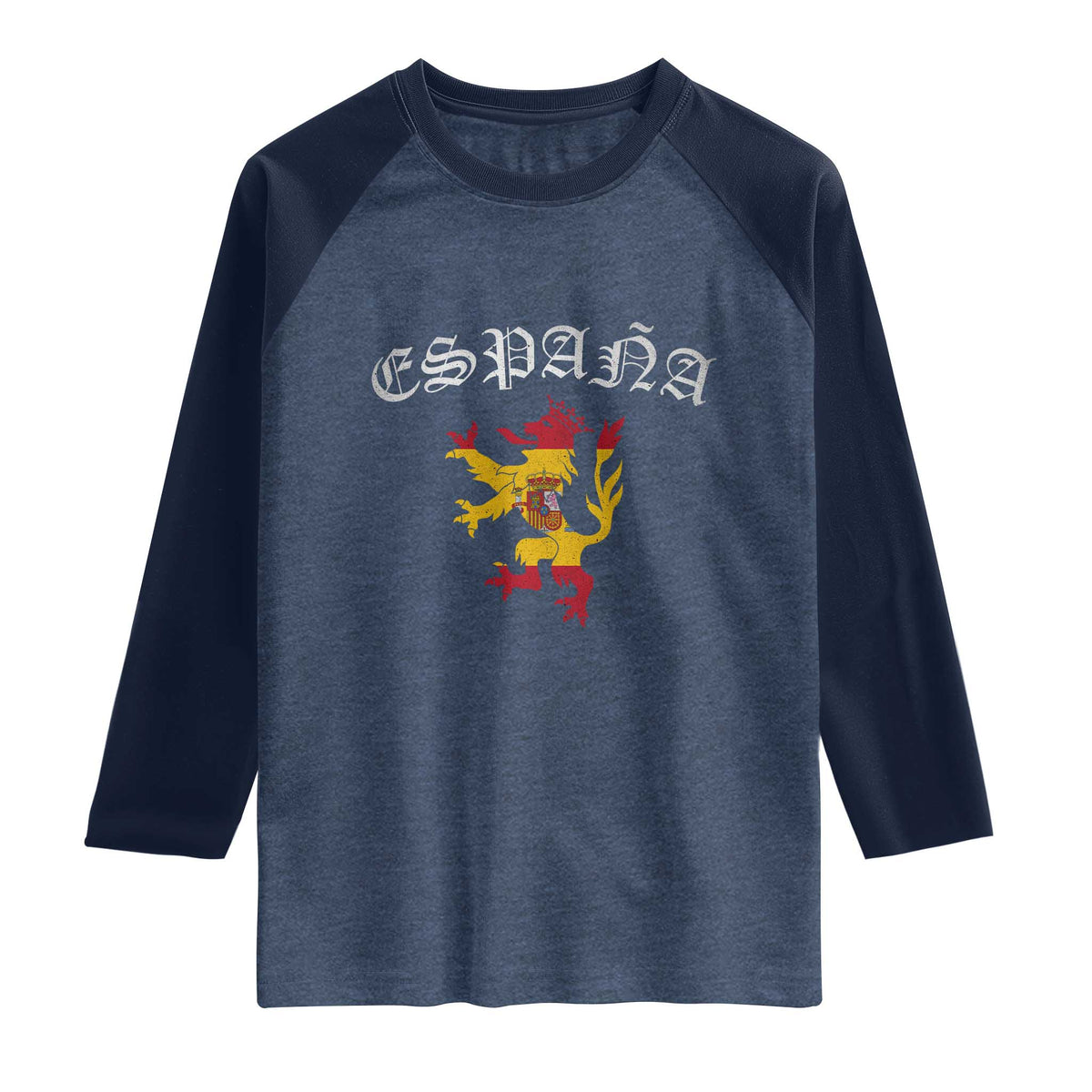 Espana Spain Lion Spanish Flag Spaniard Pride Raglan Shirt TS14 Heather Denim Navy Print Your Wear