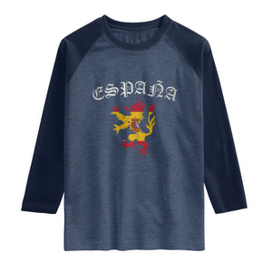 Espana Spain Lion Spanish Flag Spaniard Pride Raglan Shirt TS14 Heather Denim Navy Print Your Wear