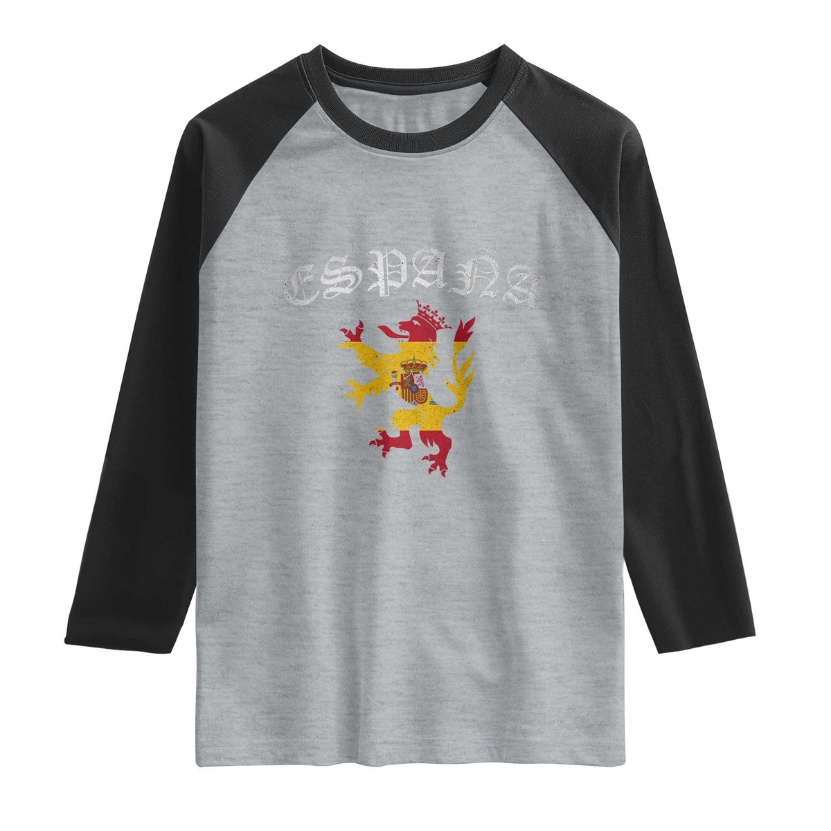 Espana Spain Lion Spanish Flag Spaniard Pride Raglan Shirt TS14 Heather Gray Black Print Your Wear