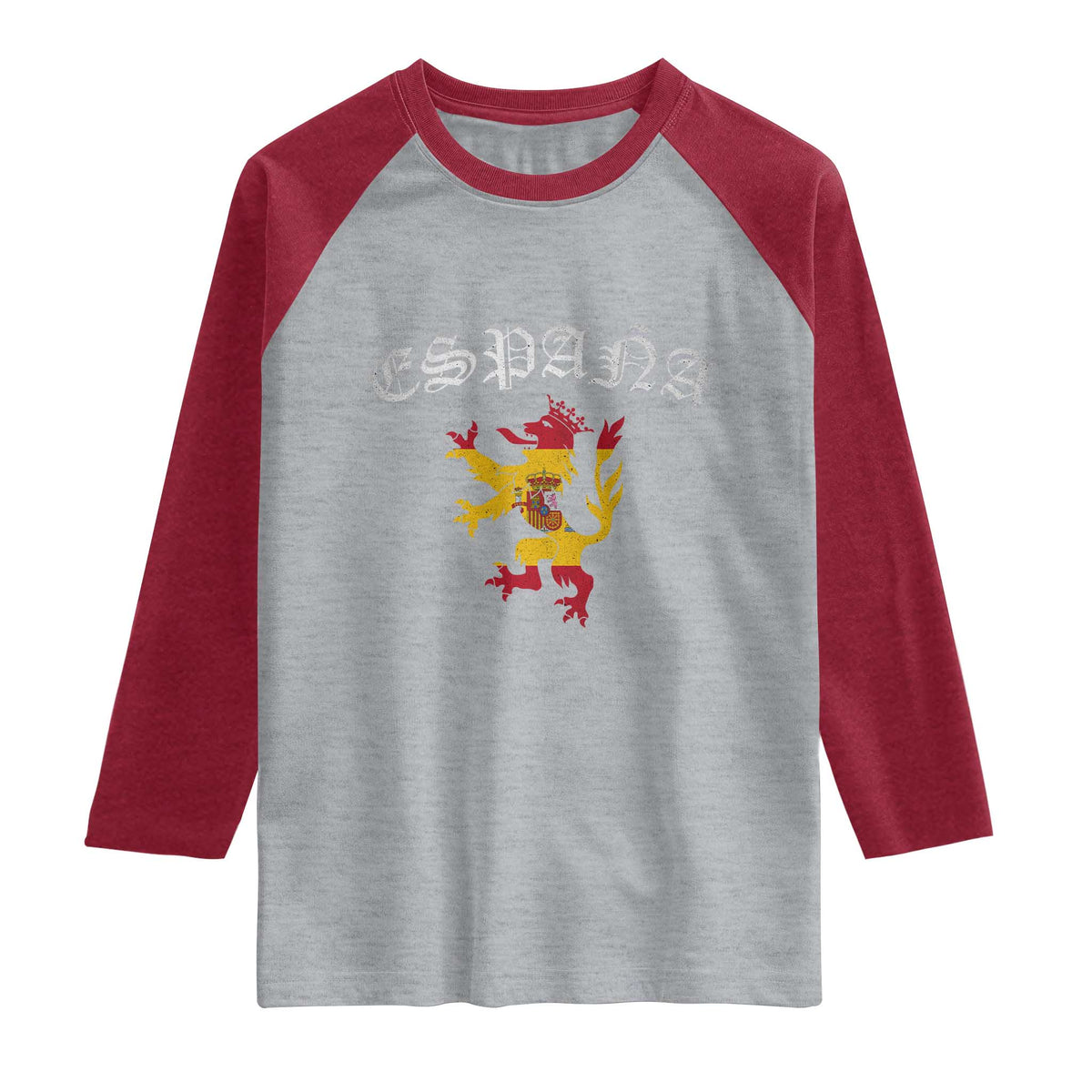 Espana Spain Lion Spanish Flag Spaniard Pride Raglan Shirt TS14 Heather Gray Heather Red Print Your Wear