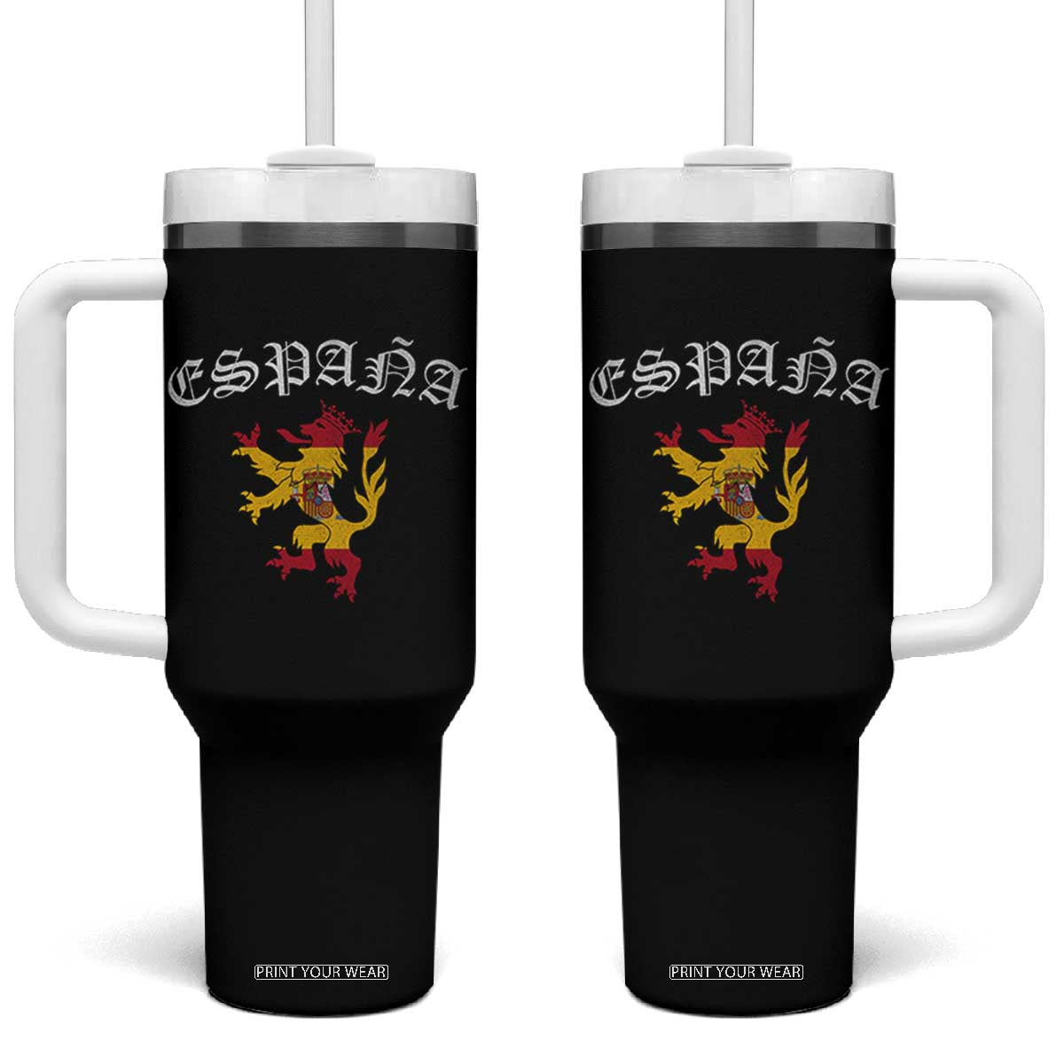 Espana Spain Lion Spanish Flag Spaniard Pride Tumbler With Handle TS14 One Size: 40 oz Black Print Your Wear