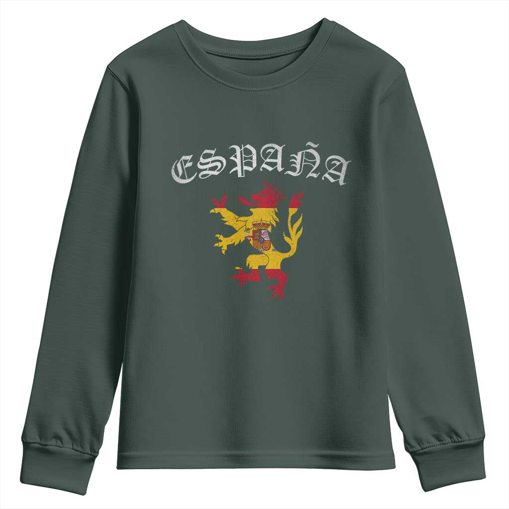 Espana Spain Lion Spanish Flag Spaniard Pride Youth Sweatshirt TS14 Dark Forest Green Print Your Wear