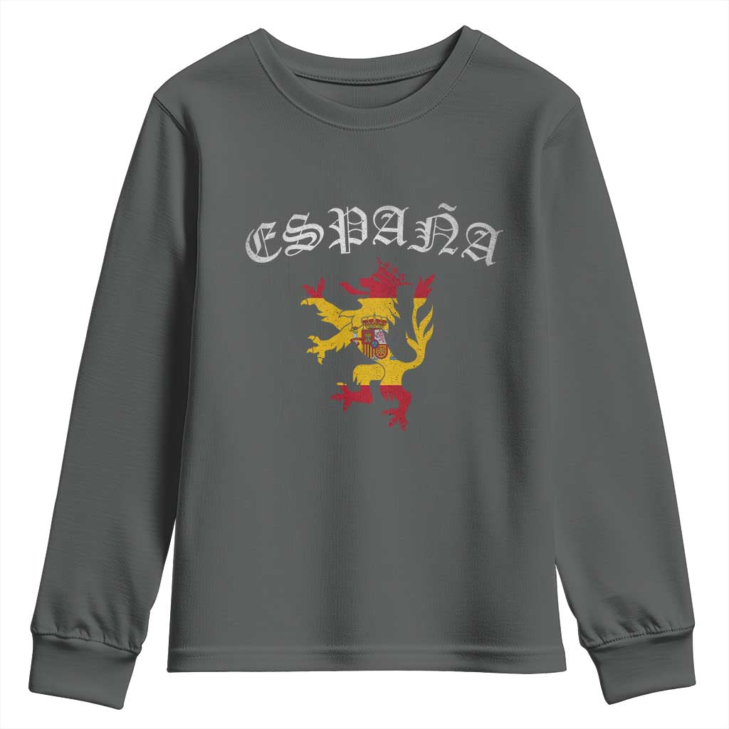Espana Spain Lion Spanish Flag Spaniard Pride Youth Sweatshirt TS14 Dark Heather Print Your Wear