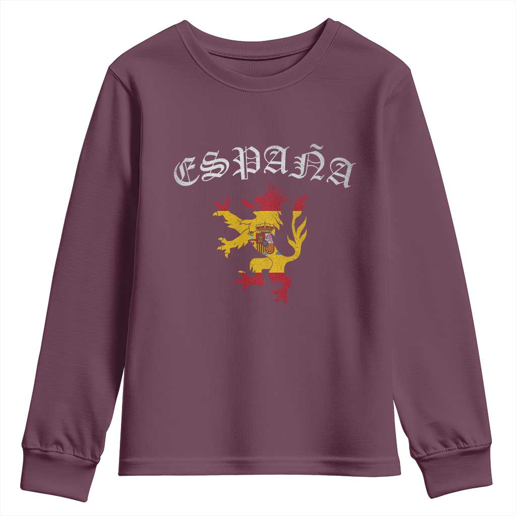 Espana Spain Lion Spanish Flag Spaniard Pride Youth Sweatshirt TS14 Maroon Print Your Wear