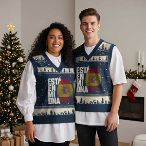 It's in My DNA Espana Spain Spanish Flag Pride V-Neck Knit Sweater Vest TS14 Navy Beige Print Your Wear