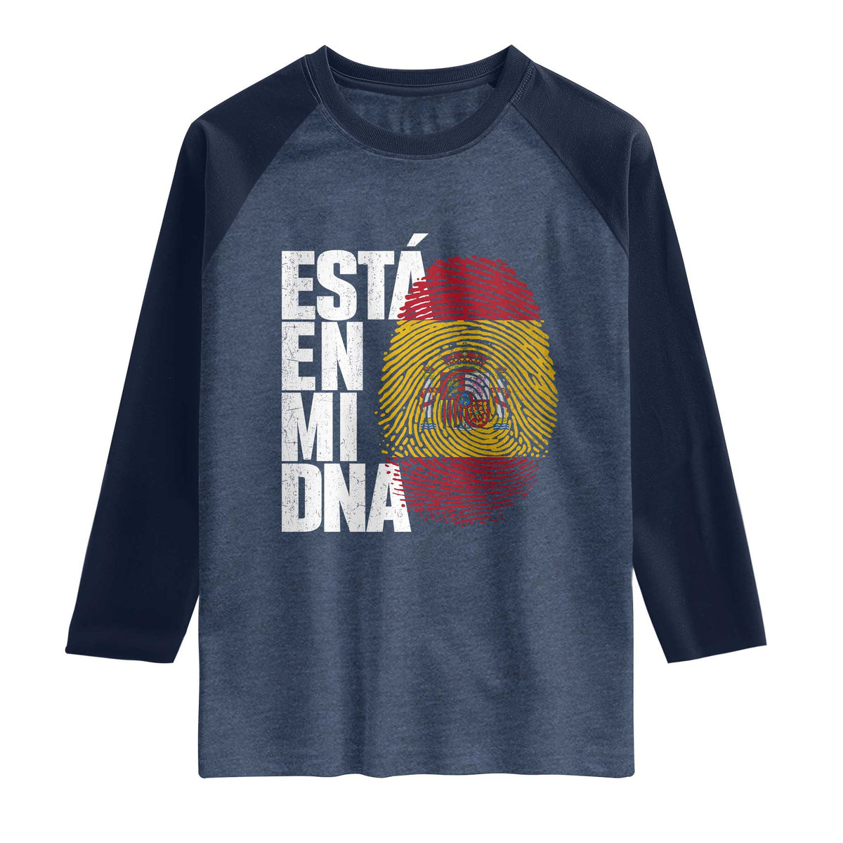 It's in My DNA Espana Spain Spanish Flag Pride Raglan Shirt TS14 Heather Denim Navy Print Your Wear