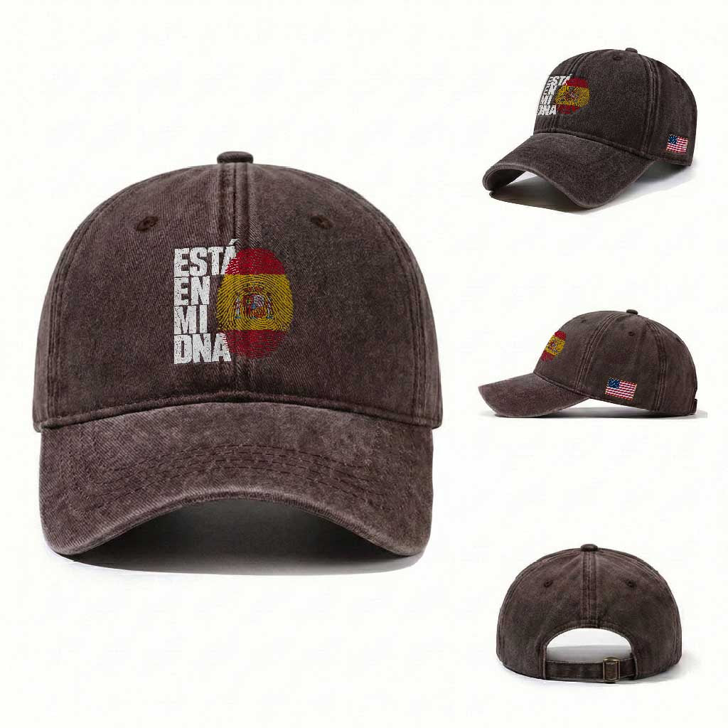 It's in My DNA Espana Spain Spanish Flag Pride Washed Cotton Baseball Cap TS14 Washed Cap Universal Fit Dark Brown Print Your Wear