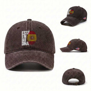 It's in My DNA Espana Spain Spanish Flag Pride Washed Cotton Baseball Cap TS14 Washed Cap Universal Fit Dark Brown Print Your Wear