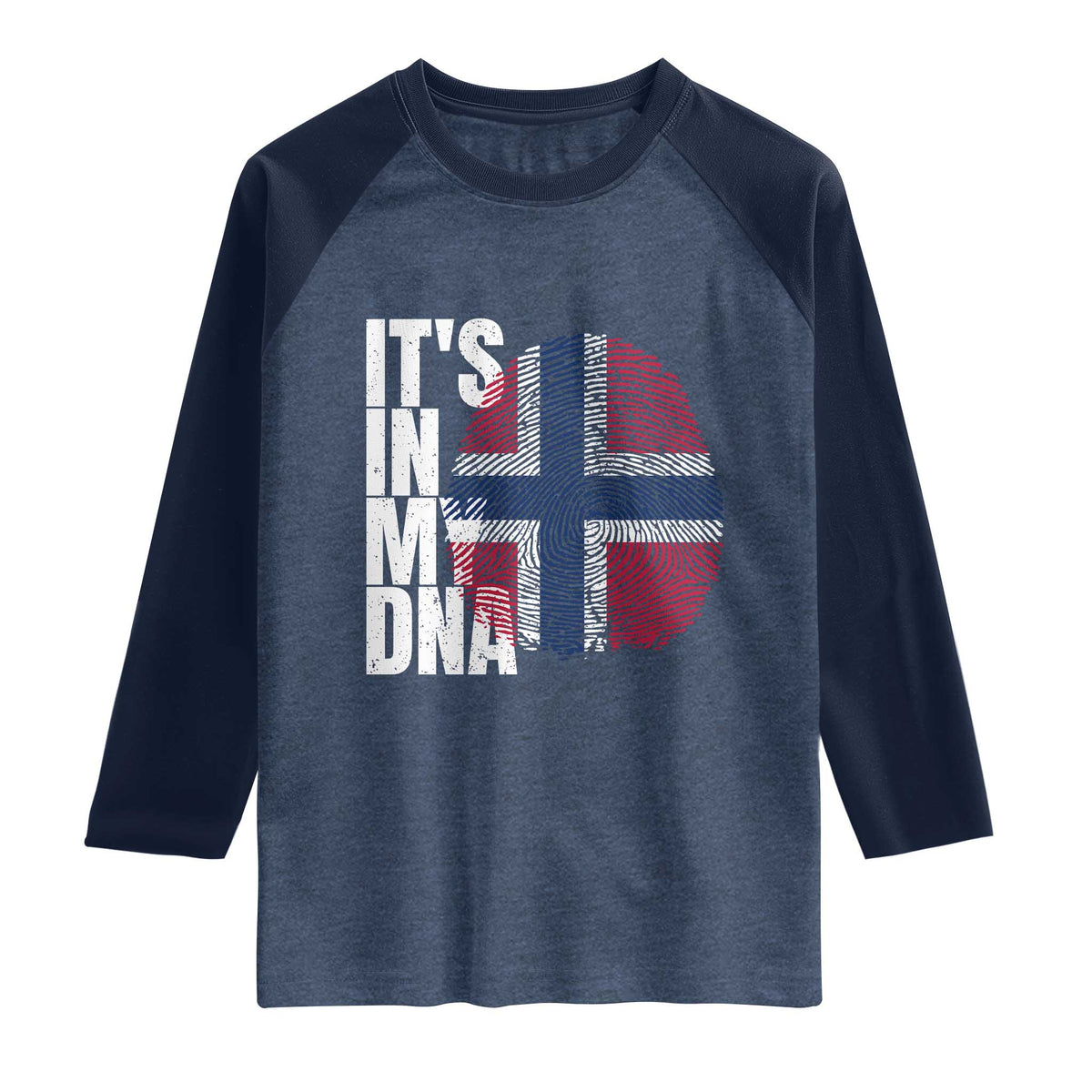 It's in My DNA Norway Norwegian Flag Pride Raglan Shirt TS14 Heather Denim Navy Print Your Wear