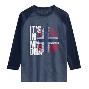 It's in My DNA Norway Norwegian Flag Pride Raglan Shirt TS14 Heather Denim Navy Print Your Wear